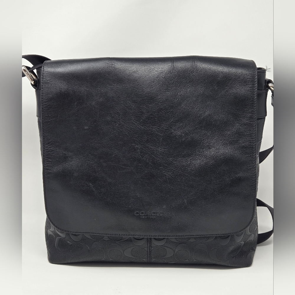 Coach F28577 Charles Small Black Leather Messenger Bag